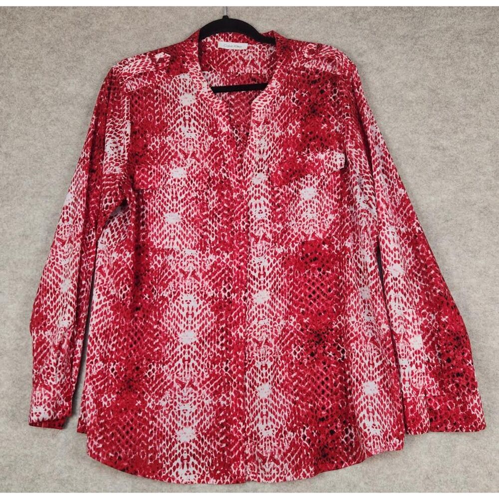 Calvin Klein Women's Red & White Blouse Size XL